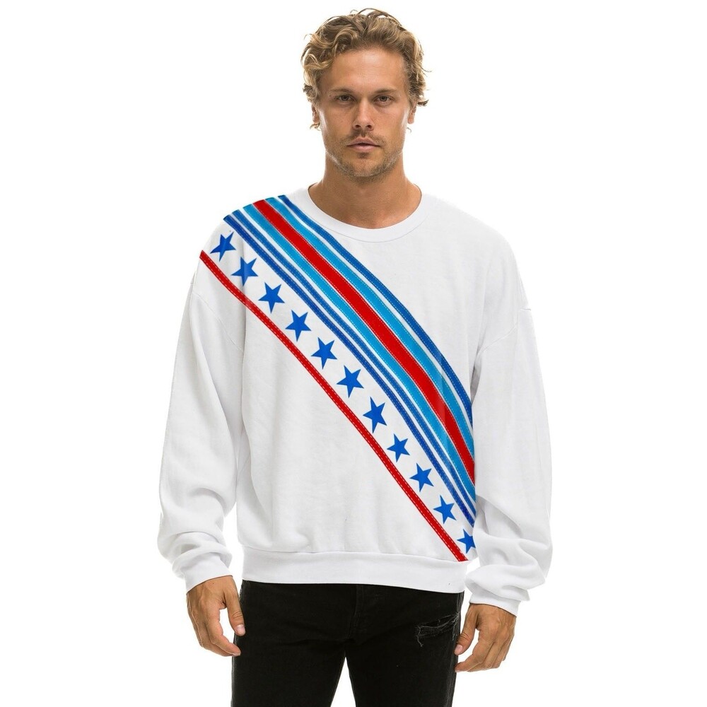 Aviator Nation Cross Stripe Stars Relaxed Crewneck Sweatshirt NWT small USA - Picture 3 of 3